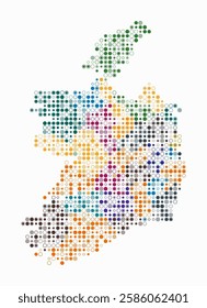 Ireland, shape of the country build of colored cells. Digital style map of the Ireland on white background. Small size circle blocks. Plain vector illustration.