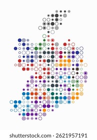 Ireland, shape of the country built of colored cells. Digital style map of Ireland on a white background. Large size circle blocks. Classy vector illustration.