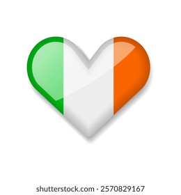 Ireland - Shiny Flag in the Form of Heart. Vector Illustration.