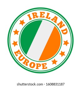 Ireland sign. Round country logo with flag of Ireland. Vector illustration.