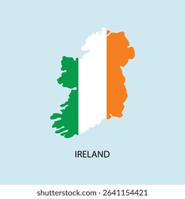 Ireland simple vector map outline. Ireland national flag map design illustration of Ireland country flag inside the map vector.