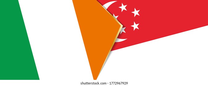 Ireland and Singapore flags, two vector flags symbol of relationship or confrontation.