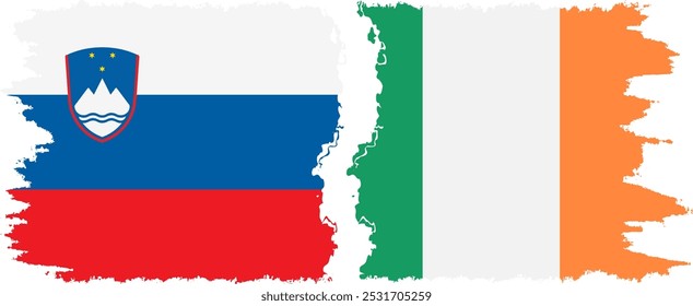Ireland and Slovenia grunge flags connection, vector