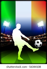Ireland Soccer Player with Flag on Stadium Background Original Illustration