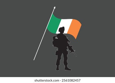 Ireland soldier with flag, Ireland flag vector graphic, Ireland country flag is a symbol of freedom, National Ireland flag, vector illustration
