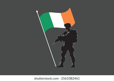 Ireland soldier with flag, Ireland flag vector graphic, Ireland country flag is a symbol of freedom, National Ireland flag, vector illustration
