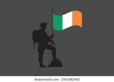 Ireland soldier with flag, Ireland flag vector graphic, Ireland country flag is a symbol of freedom, National Ireland flag, vector illustration
