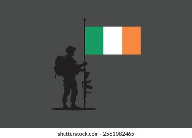 Ireland soldier with flag, Ireland flag vector graphic, Ireland country flag is a symbol of freedom, National Ireland flag, vector illustration
