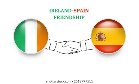 A Irlanda e a Espanha sinalizam em círculo com apertar a mão. Amizade Irlanda e Espanha. Bandeiras da Irlanda e Espanha, isoladas sobre fundo branco. Ilustrador de vetor 