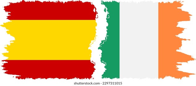 Ireland and Spain grunge flags connection, vector