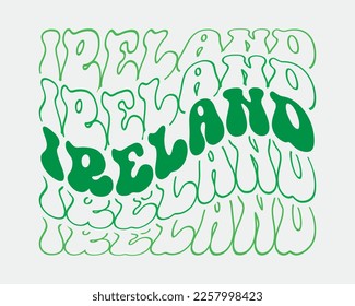 Ireland St. Patrick's Day word retro wavy repeat text Mirrored typographic art on white background