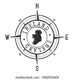 Ireland Stamp Map Compass Adventure. Illustration Travel Country Symbol. Seal Expedition Wind Rose Icon