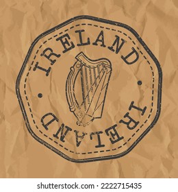 Ireland Stamp Travel Passport. Design Retro Symbol Country. Old Vintage Postmark.