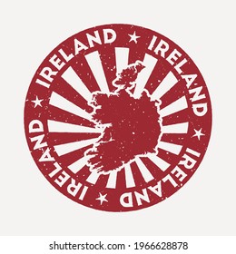 Ireland stamp. Travel red rubber stamp with the map of the country, vector illustration. Can be used as insignia, logotype, label, sticker or badge of Ireland.