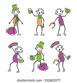 Ireland Stick figure set - Saint Patrick's Day collection, vector