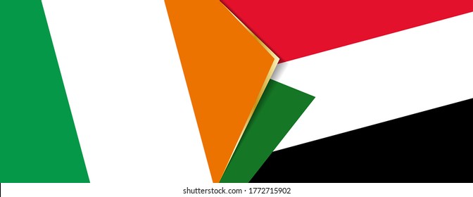 Ireland and Sudan flags, two vector flags symbol of relationship or confrontation.