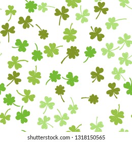 Ireland symbol pattern. St Patrick's Day Clover seamless pattern. Vector illustration for lucky spring design with shamrock. Green clover isolated on white background. Irish decor for web site. 