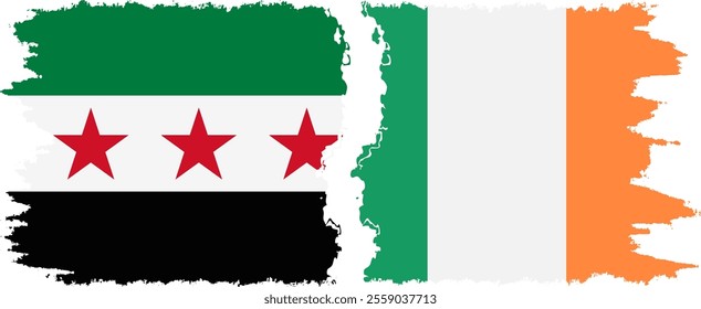 Ireland and Syrian Revolution grunge flags connection, vector