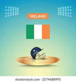 Ireland team helmet cricket, Ireland flag, helmet vector, stadium light, abstract background