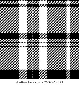 Ireland texture seamless vector, pano background check textile. Furniture fabric plaid pattern tartan in black and white colors palette.
