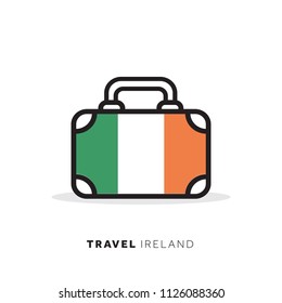Ireland travel concept. Suitcase vector icon with national country flag