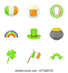 Ireland travel icons set. Cartoon set of 9 Ireland travel vector icons for web isolated on white background