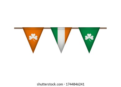 Ireland triangle flag garland with clover. Carnaval and festival decoration. Vector illustration.