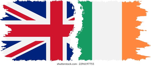 Ireland and UK grunge flags connection, vector