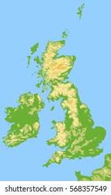 Ireland And United Kingdom Of Great Britain Physical Vector Map.