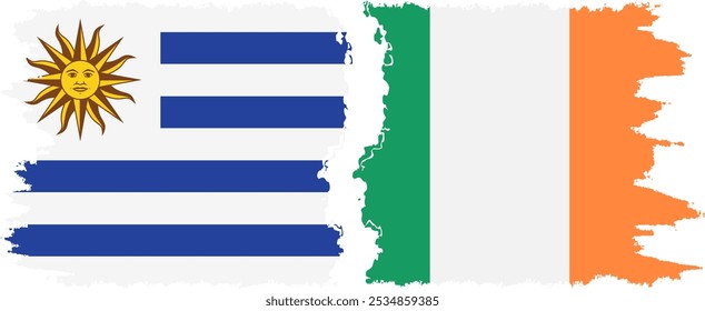 Conexión de banderas grunge de Irlanda y Uruguay, Vector