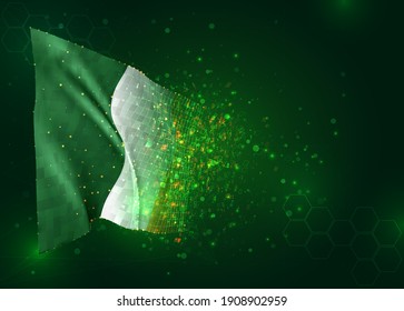 Ireland, vector 3d flag on green background with polygons and data numbers