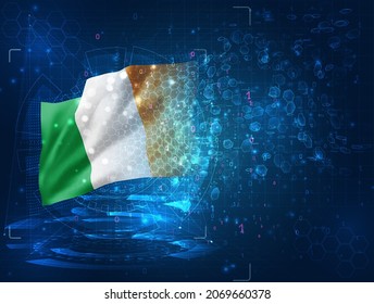 Ireland, vector 3d flag on blue background with hud interfaces