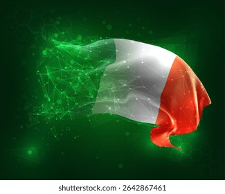 Ireland, vector 3d flag on green background and numbers