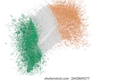 Ireland, vector 3d flag with a splash of paint dots, explosion of colored dots