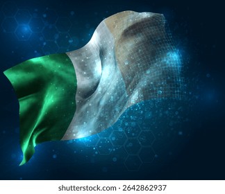 Ireland, vector 3d flag virtual triangular polygons on a blue background