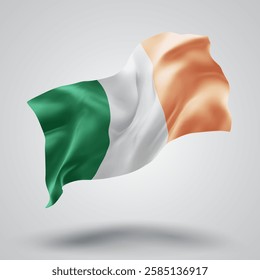 Ireland, vector 3d flag with waves on a white background