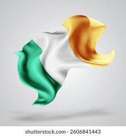 Ireland, vector 3d flag with waves on a white background