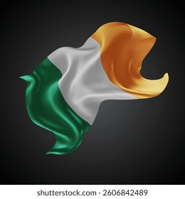 Ireland, vector 3d flag with waves on a black background