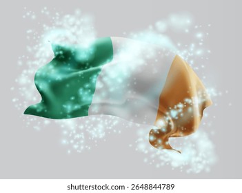 Ireland, vector 3d flag in whirlwind of magical radiance