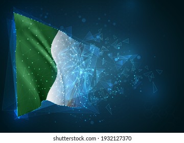 Ireland,  vector flag, virtual abstract 3D object from triangular polygons on a blue background