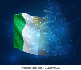 Irlanda, bandera vectorial, objeto 3D virtual abstracto de polígonos triangulares sobre un fondo azul