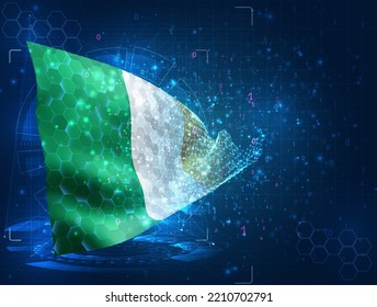 Ireland,  vector flag, virtual abstract 3D object from triangular polygons on a blue background