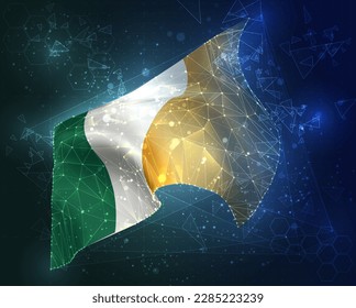 Ireland,  vector flag, virtual abstract 3D object from triangular polygons on a blue background