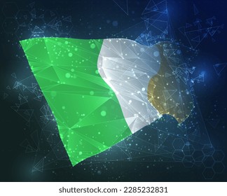 Ireland,  vector flag, virtual abstract 3D object from triangular polygons on a blue background