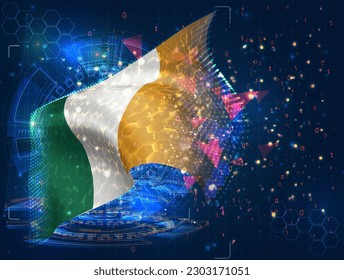 Ireland,  vector flag, virtual abstract 3D object from triangular polygons on a blue background