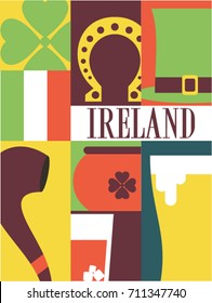 ireland vector flat illustration icon set travel background