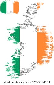 Ireland vector grunge brush stroke with  national flag and contour map. 