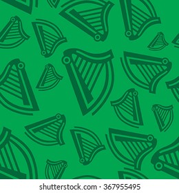 Ireland Vector Harp Seamless Pattern Green