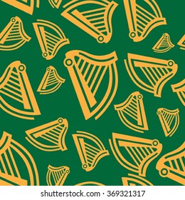 Ireland Vector Harp Seamless Pattern Green Gold
