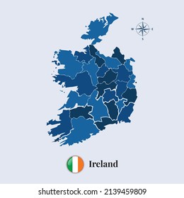 Ireland vector map and flag, Flag map of Ireland, vector